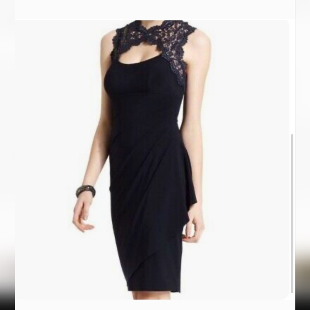 Xscape Black Midi Dress with Lace Back Size 6